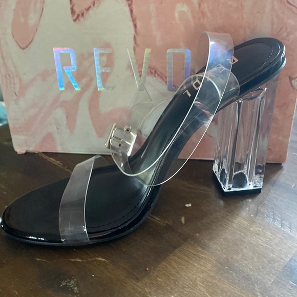 REVOL Clear Strap Block high Heel Sandals transparent high heels - Picture 2 of 9